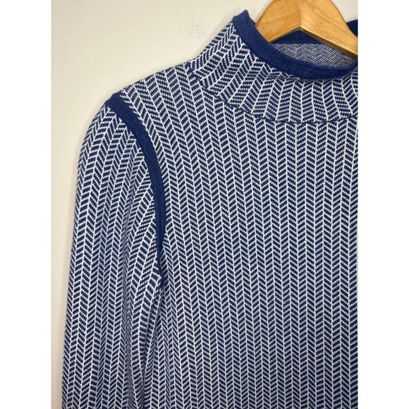 Title Nine Barra Tunic Sweater Medium Blue Herringbone Merino Wool Zip Pocket - Picture 2 of 7